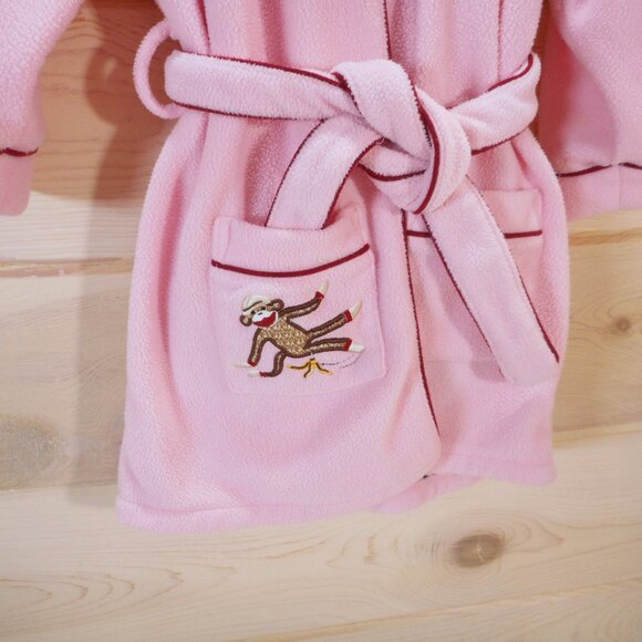 Nick and Nora Toddler Girls Size 3T Pink Sock Monkey Hooded Fleece Robe Belted - Picture 3 of 11